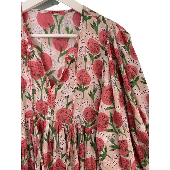 Indian Block Print Dress Floral Cotton Kyra Boho Midi Womens Small - Picture 5 of 6